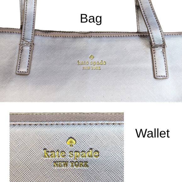 Kate Spade Greta Court Tote Bag + Zip Wallet Set Rose Gold Glitter Pink Leather - Picture 12 of 12